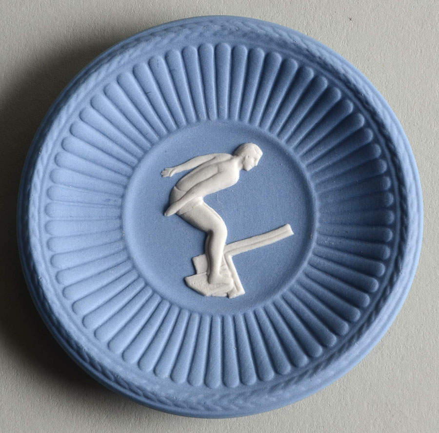 Cream Color on Lavender (Pale Blue) Jasperware Round Fluted Compotier by Wedgwood-1