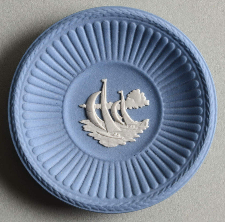 Cream Color on Lavender (Pale Blue) Jasperware Round Fluted Compotier by Wedgwood-1