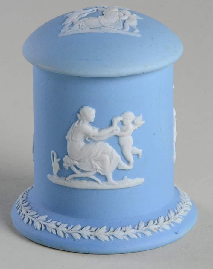Cream Color on Lavender (Pale Blue) Jasperware Match Box & Lid by Wedgwood-1