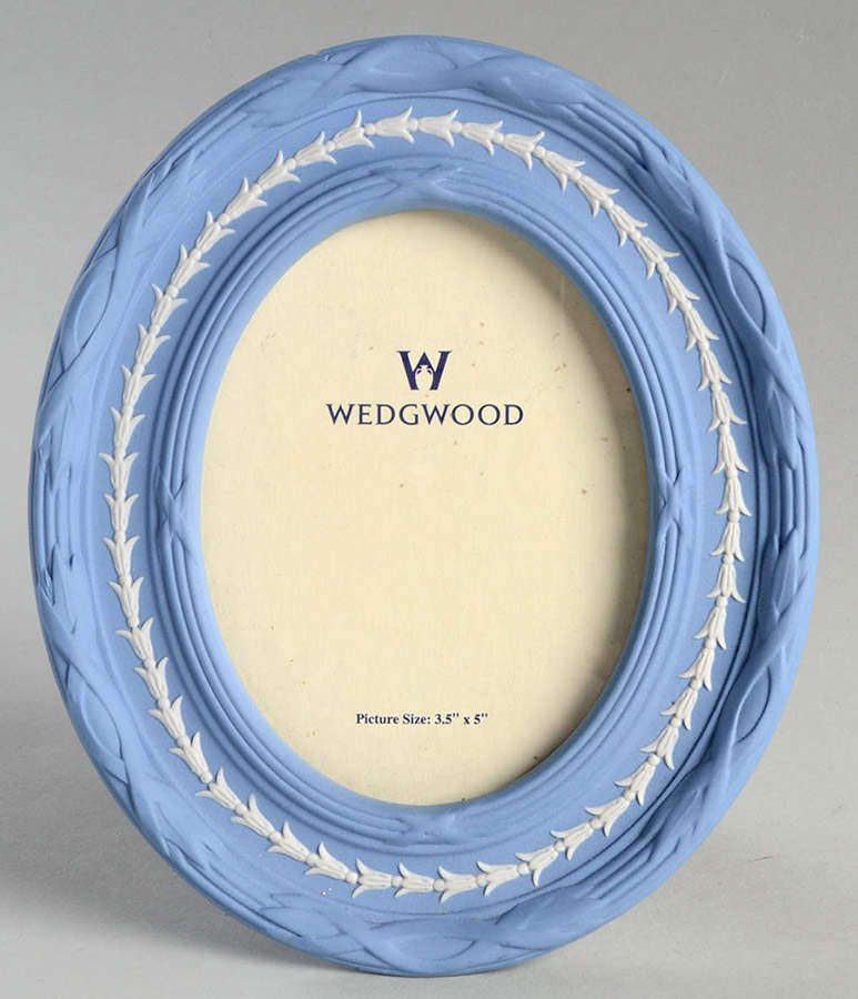 Cream Color on Lavender (Pale Blue) Jasperware 6" Oval Picture Frame by Wedgwood-1