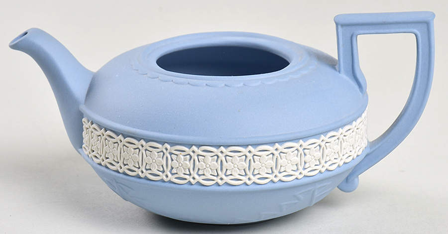 Cream Color on Lavender (Pale Blue) Jasperware Mini Teapot No Lid by Wedgwood-1