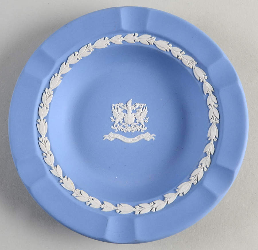 Cream Color on Lavender (Pale Blue) Jasperware Executive Ashtray by Wedgwood-1