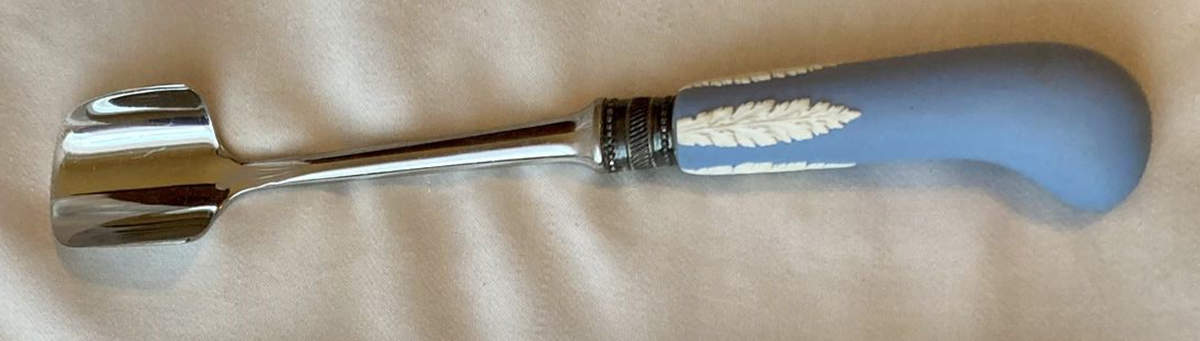 Cream Color on Lavender (Pale Blue) Jasperware Cheese Scoop by Wedgwood-1
