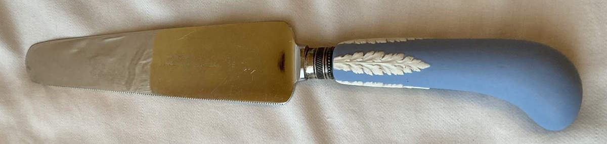 Cream Color on Lavender (Pale Blue) Jasperware Cake Knife/Server with Stainless Blade by Wedgwood-1
