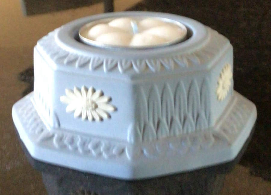 Cream Color on Lavender (Pale Blue) Jasperware Tea Light Candleholder by Wedgwood-1