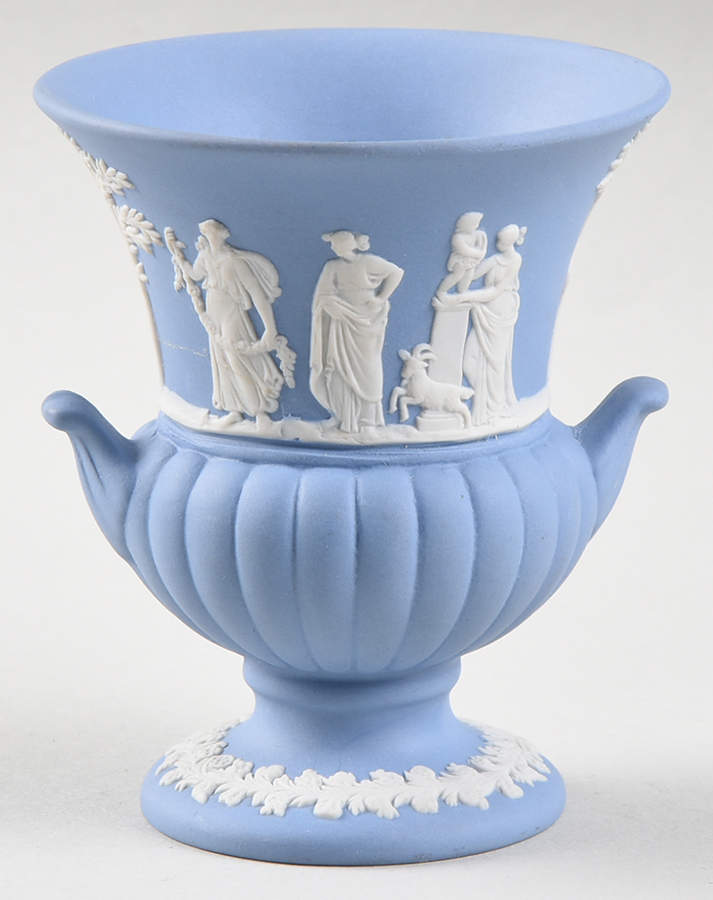 Cream Color on Lavender (Pale Blue) Jasperware 3" Handled Vase by Wedgwood-1