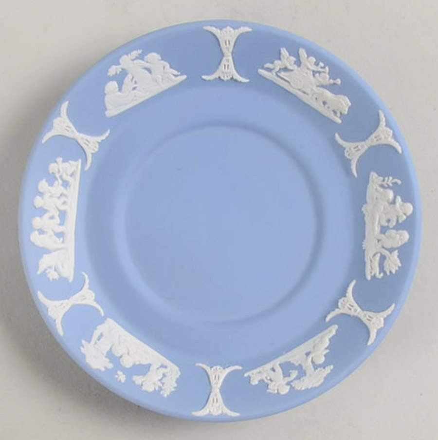 Cream Color on Lavender (Pale Blue) Jasperware Saucer for Flat Demitasse Cup by Wedgwood-1