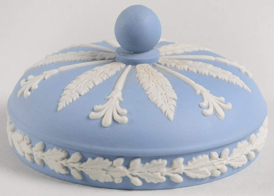 Cream Color on Lavender (Pale Blue) Jasperware Lid for Olympus Jar by Wedgwood-1