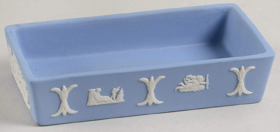 Cream Color on Lavender (Pale Blue) Jasperware 3" Rectangular Box No Lid by Wedgwood-1