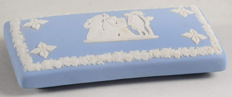 Cream Color on Lavender (Pale Blue) Jasperware Lid for 3" Rectangular Box by Wedgwood-1