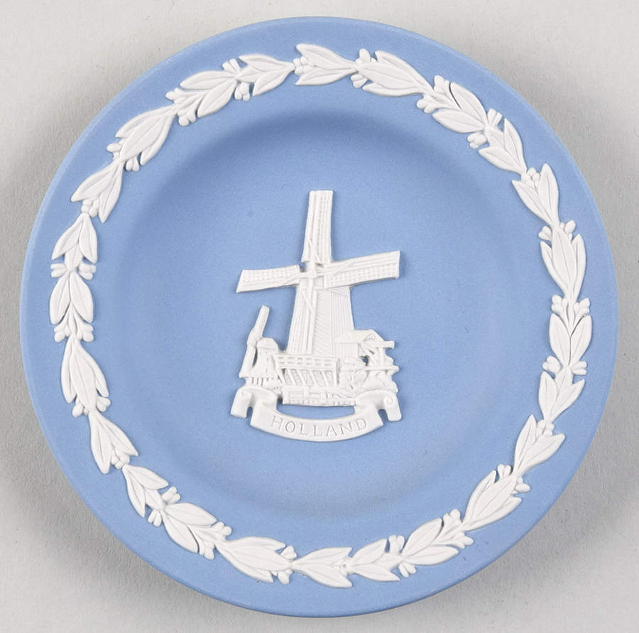 Cream Color on Lavender (Pale Blue) Jasperware 4" Round Tray by Wedgwood-1
