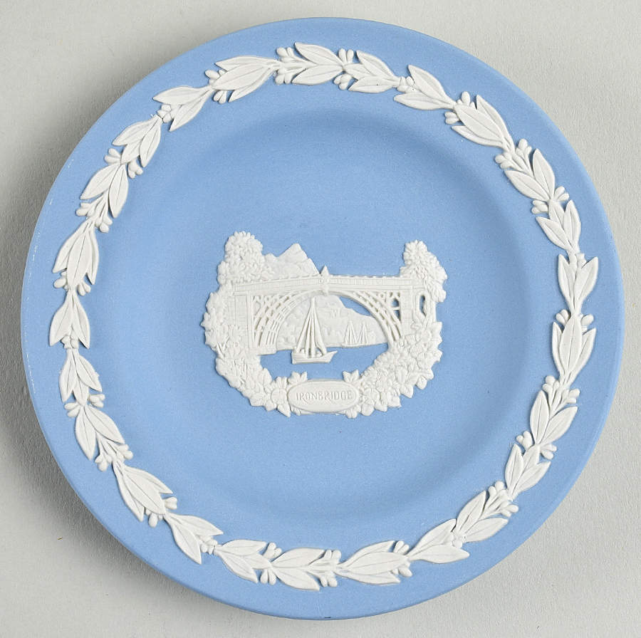 Cream Color on Lavender (Pale Blue) Jasperware Round Landmark Tray by Wedgwood-1