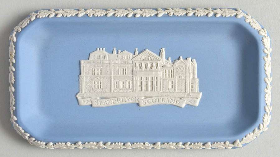 Cream Color on Lavender (Pale Blue) Jasperware 6" Oblong Tray by Wedgwood-1