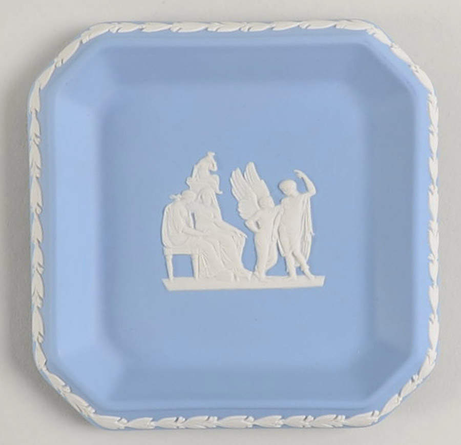 Cream Color on Lavender (Pale Blue) Jasperware 4" Square Tray by Wedgwood-1