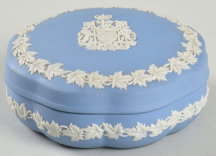 Cream Color on Lavender (Pale Blue) Jasperware Large Scalloped Candy Box & Lid by Wedgwood-1