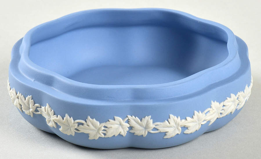 Cream Color on Lavender (Pale Blue) Jasperware Large Scalloped Candy Box No Lid by Wedgwood-1