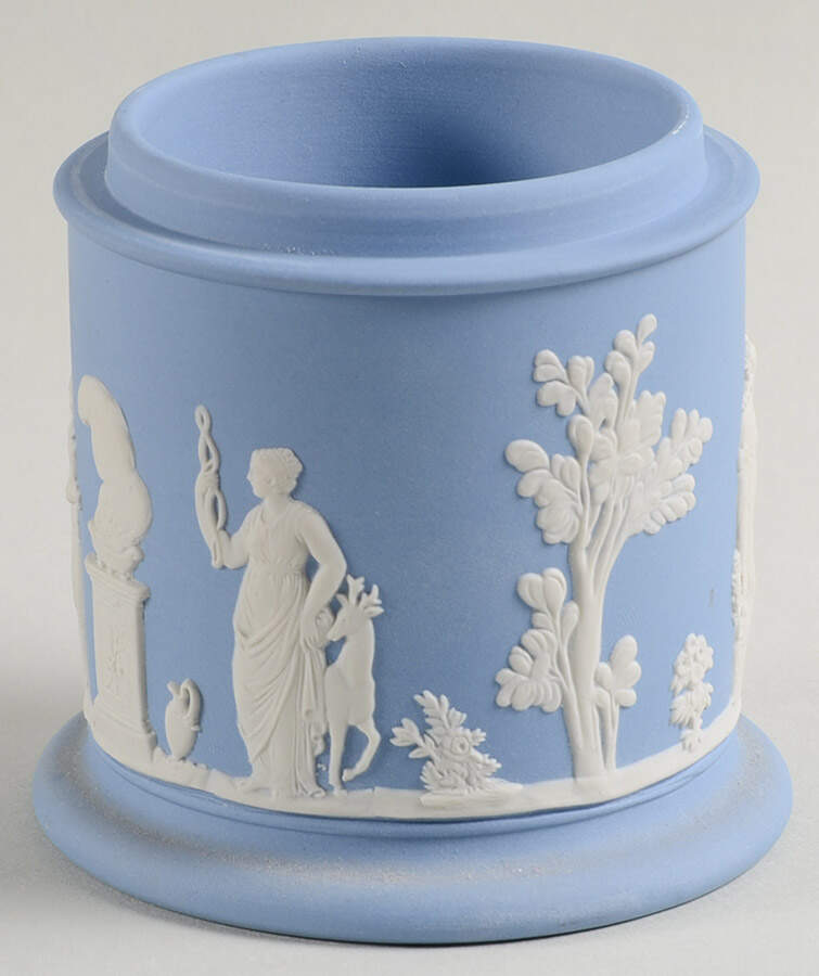 Cream Color on Lavender (Pale Blue) Jasperware Cigarette Jar Nolid by Wedgwood-1
