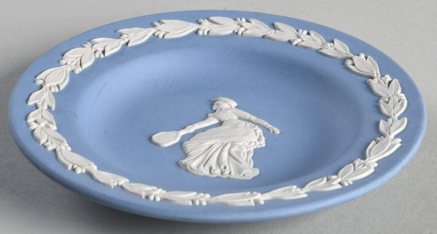 Cream Color on Lavender (Pale Blue) Jasperware 4" Round Tray by Wedgwood-1