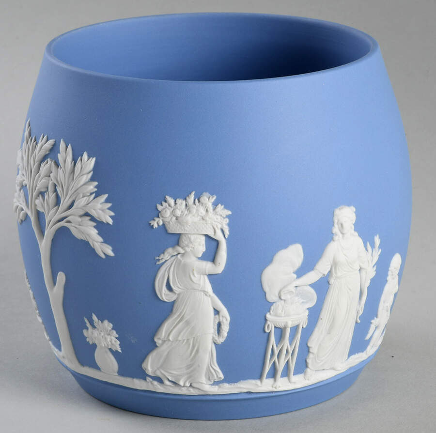 Cream Color on Lavender (Pale Blue) Jasperware Candy Jar No Lid by Wedgwood-1