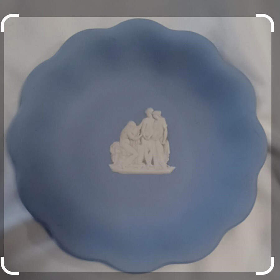 Cream Color on Lavender (Pale Blue) Jasperware Round Scalloped Compotier by Wedgwood-1