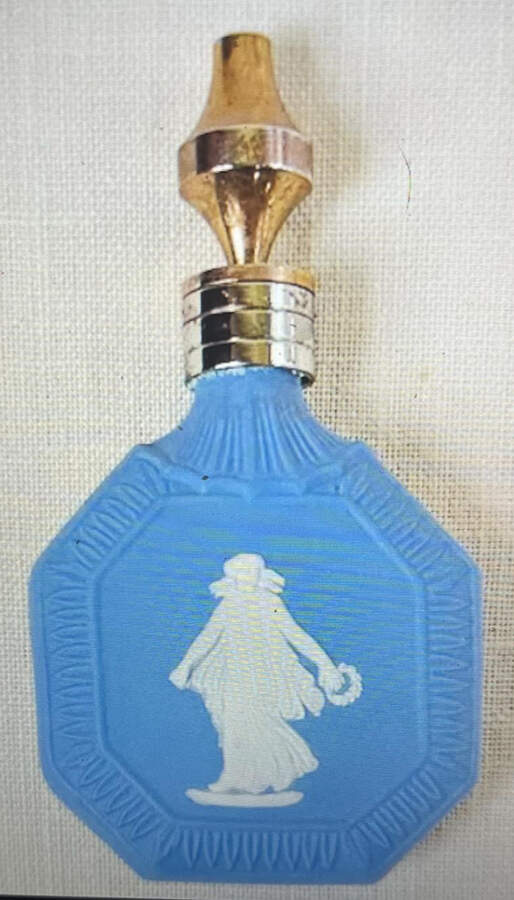 Cream Color on Lavender (Pale Blue) Jasperware Mini Perfume & Stopper by Wedgwood-1