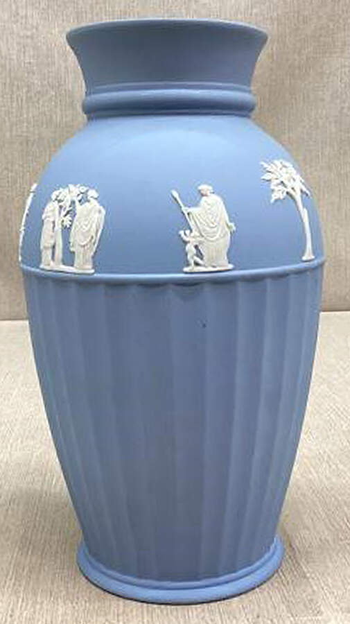 Cream Color on Lavender (Pale Blue) Jasperware 9" Vase by Wedgwood-1