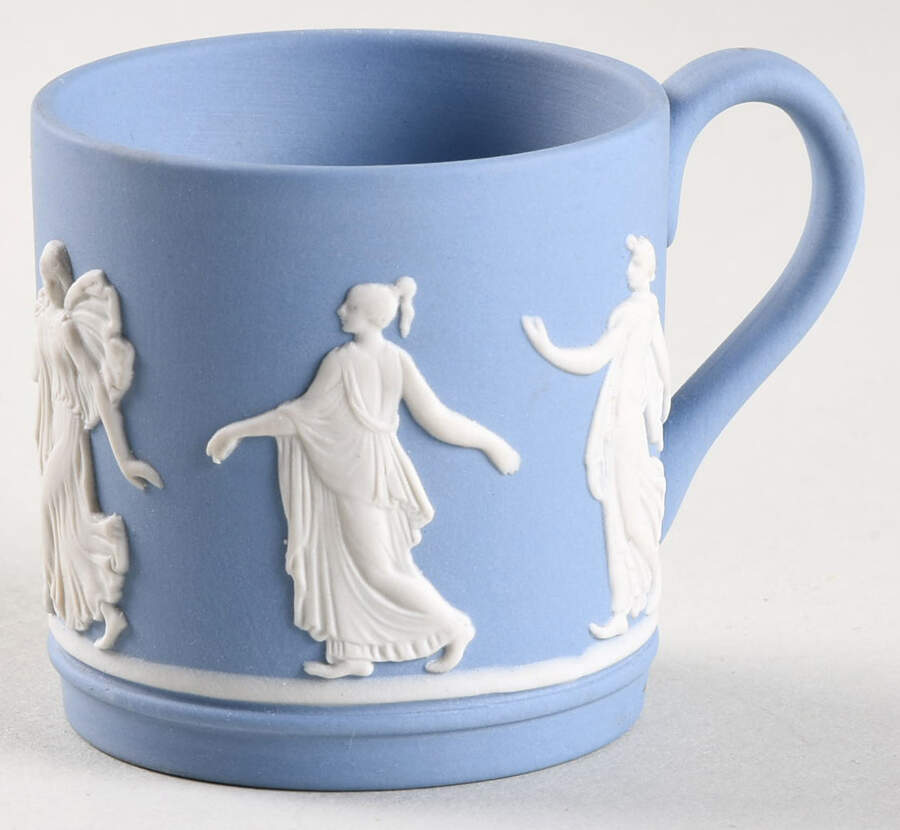 Cream Color on Lavender (Pale Blue) Jasperware Flat Demitasse Cup by Wedgwood-1
