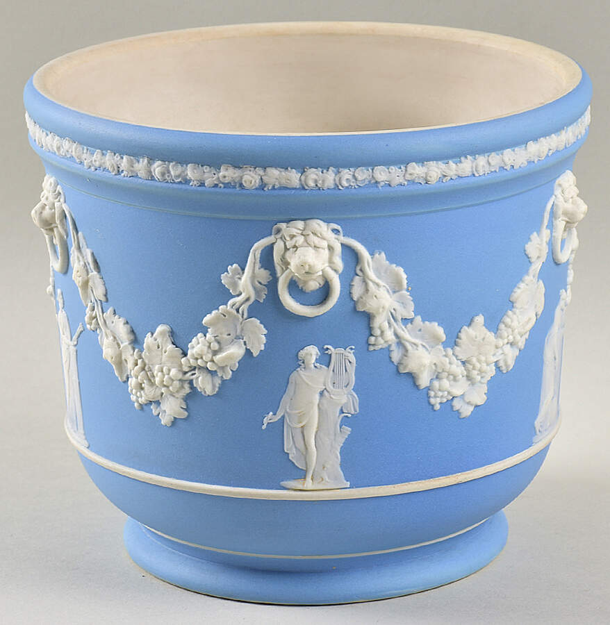 Cream Color on Lavender (Pale Blue) Jasperware 6" Jardiniere by Wedgwood-1