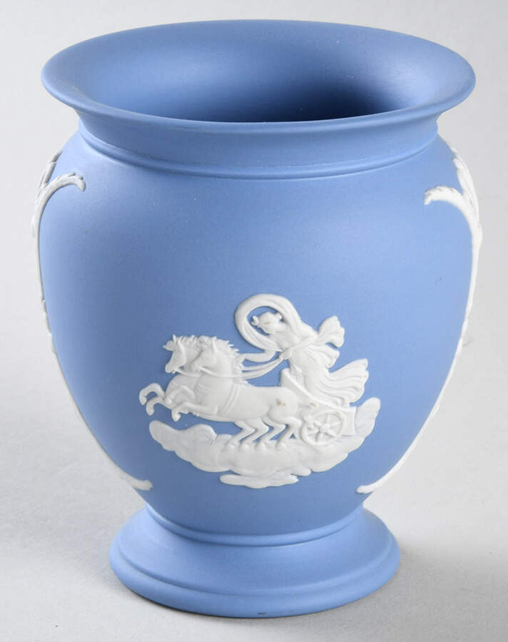 Cream Color on Lavender (Pale Blue) Jasperware 3" Vase by Wedgwood-1