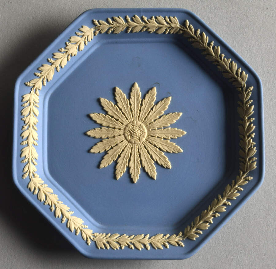 Cream Color on Lavender (Pale Blue) Jasperware 4" Octagonal Tray by Wedgwood-1