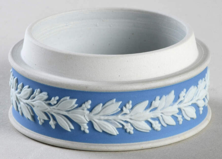 Cream Color on Lavender (Pale Blue) Jasperware 3" Round Box No Lid by Wedgwood-1