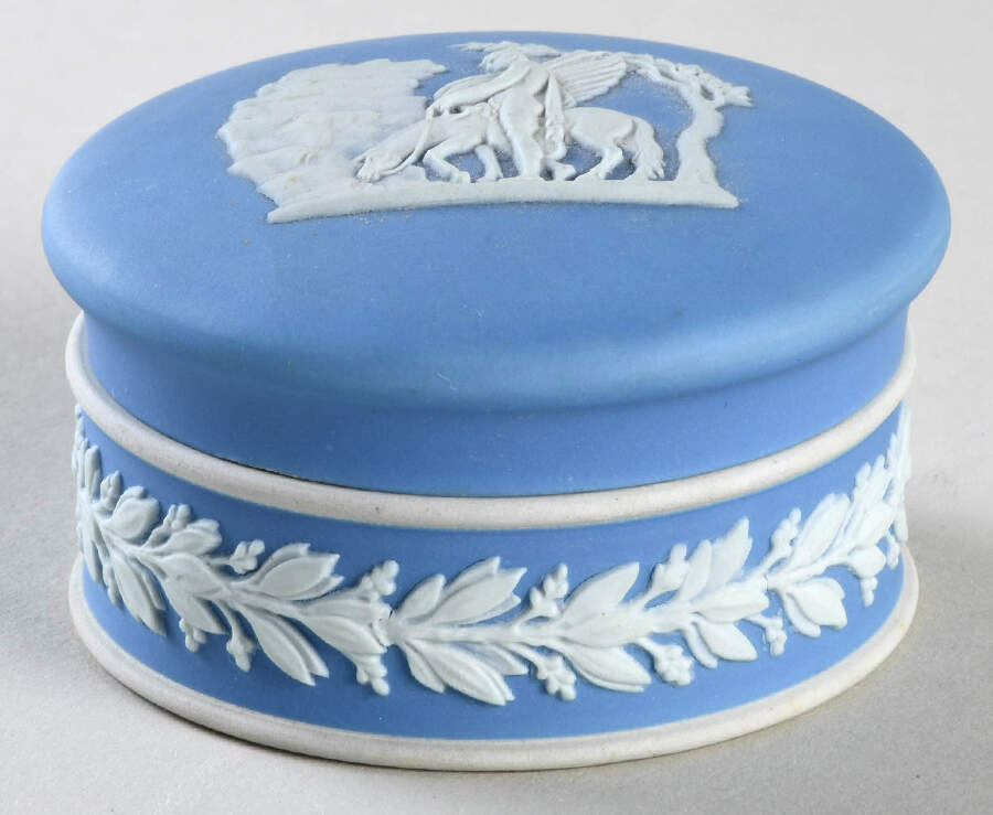 Cream Color on Lavender (Pale Blue) Jasperware 3" Round Box & Lid by Wedgwood-1