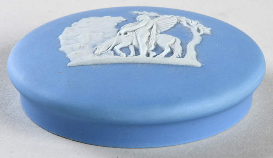 Cream Color on Lavender (Pale Blue) Jasperware Lid for 3" Round Box by Wedgwood-1
