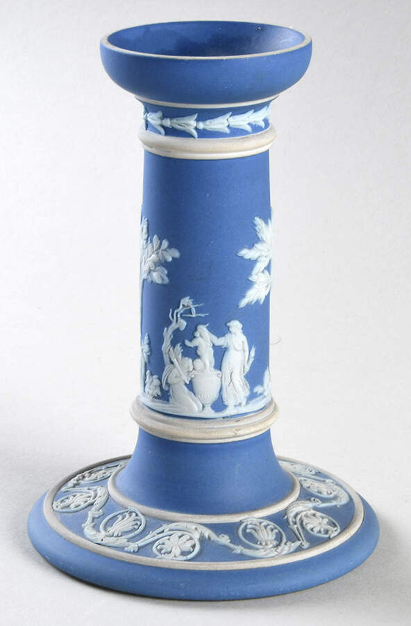 Cream Color on Lavender (Pale Blue) Jasperware 5" Candlestick by Wedgwood-1