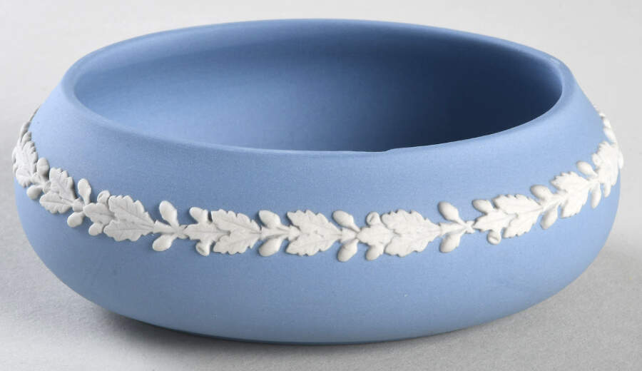 Cream Color on Lavender (Pale Blue) Jasperware Oval Apollo Box No Lid by Wedgwood-1
