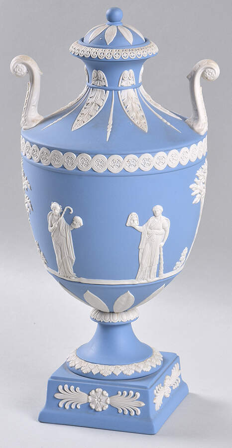 Cream Color on Lavender (Pale Blue) Jasperware Muses Urn Vase by Wedgwood-1