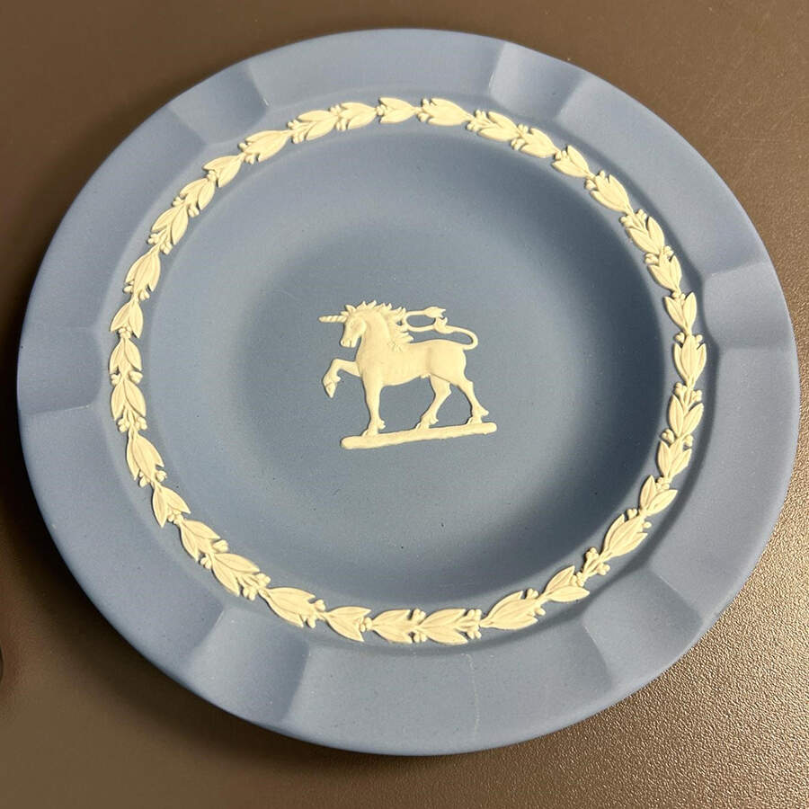 Cream Color on Lavender (Pale Blue) Jasperware Executive Ashtray by Wedgwood-1