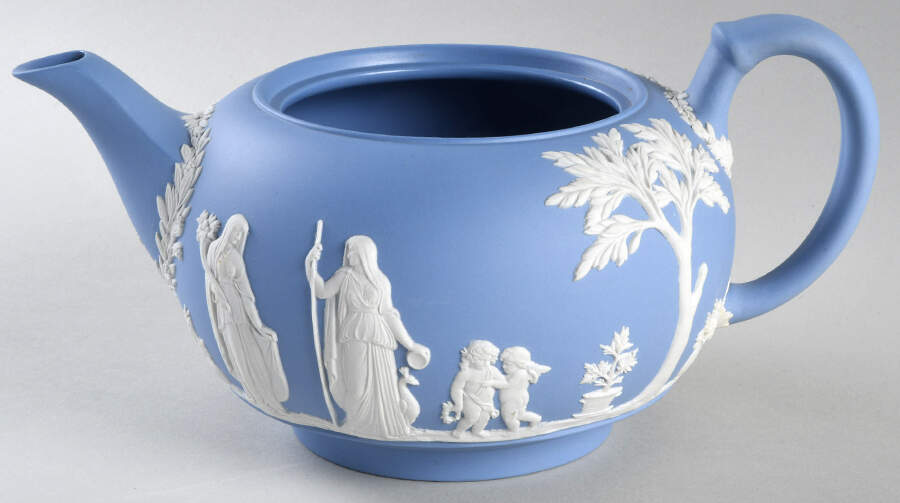 Cream Color on Lavender (Pale Blue) Jasperware Teapot No Lid by Wedgwood-1