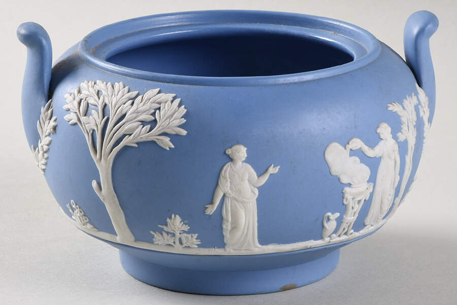 Cream Color on Lavender (Pale Blue) Jasperware Sugar Bowl No Lid by Wedgwood-1