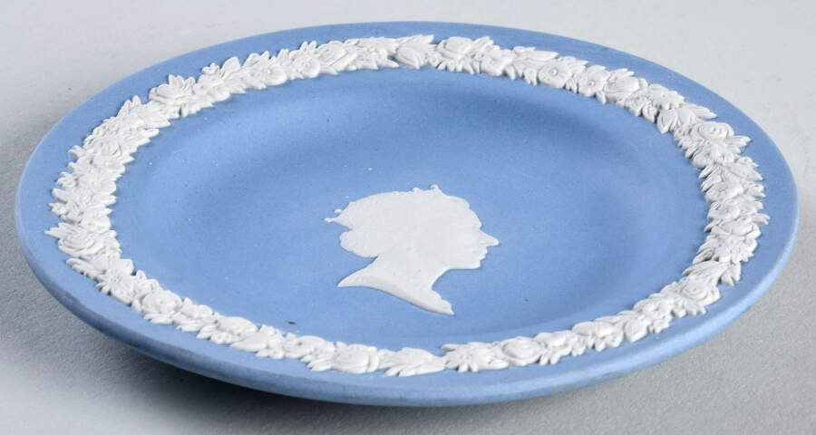 Cream Color on Lavender (Pale Blue) Jasperware Round Personality Tray by Wedgwood-1