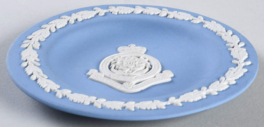 Cream Color on Lavender (Pale Blue) Jasperware 4" Round Tray by Wedgwood-1