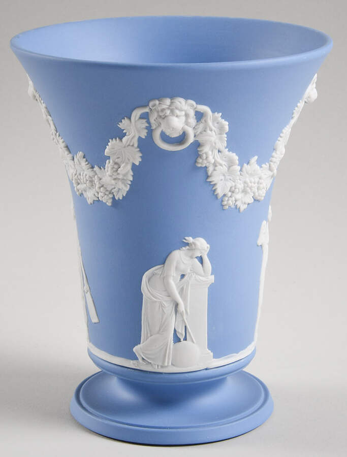 Cream Color on Lavender (Pale Blue) Jasperware Bacchus Vase by Wedgwood-1