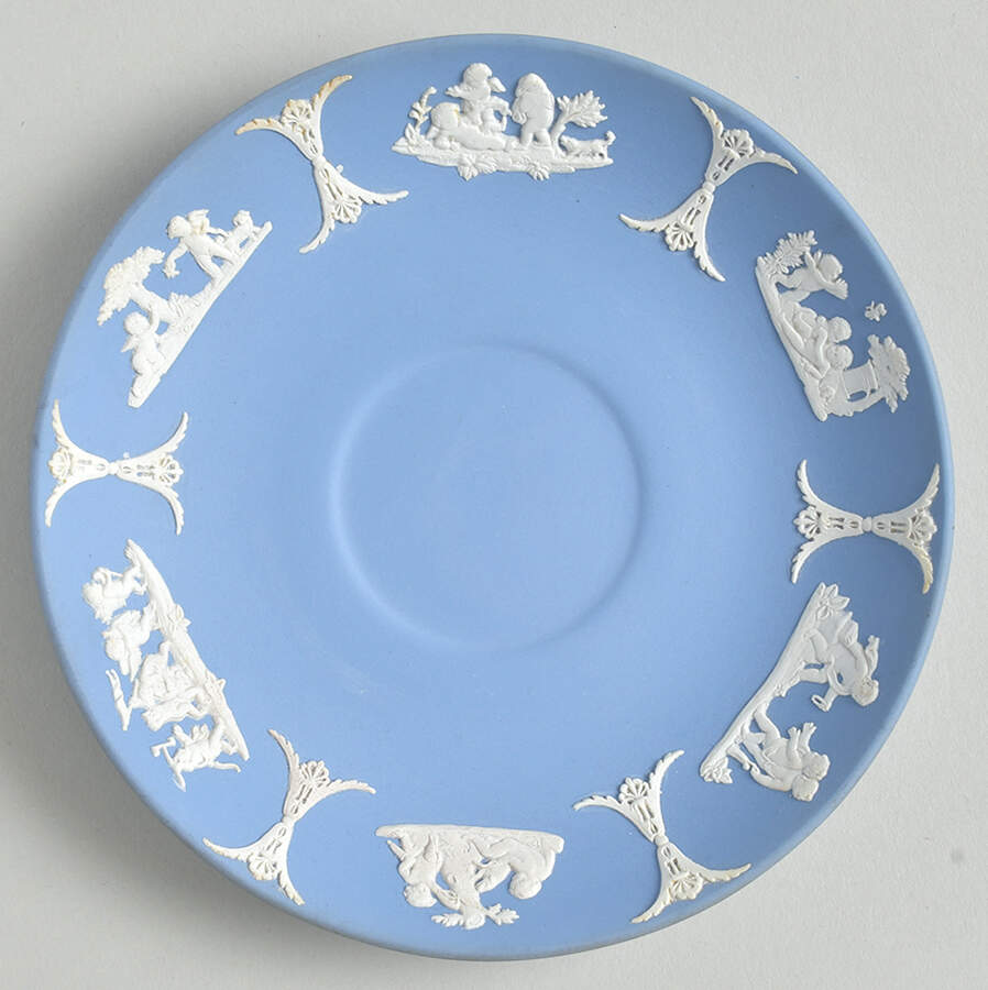 Cream Color on Lavender (Pale Blue) Jasperware Saucer for Flat Cup by Wedgwood-1