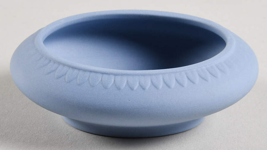 Cream Color on Lavender (Pale Blue) Jasperware 3" Oval Box-No Lid by Wedgwood-1