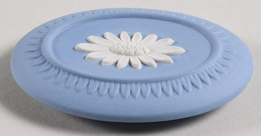 Cream Color on Lavender (Pale Blue) Jasperware 3" Oval Box-Lid Only by Wedgwood-1