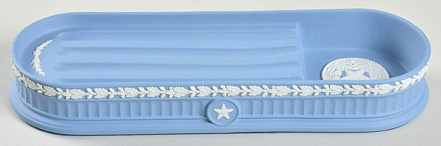 Cream Color on Lavender (Pale Blue) Jasperware Pen Tray by Wedgwood-1