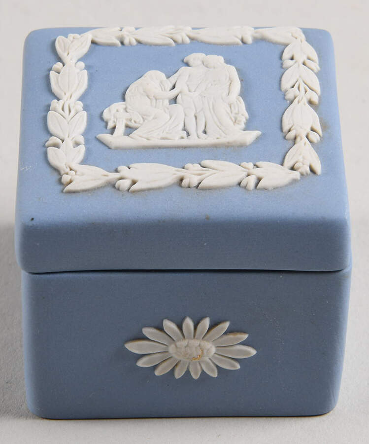 Cream Color on Lavender (Pale Blue) Jasperware Square Box & Lid by Wedgwood-1