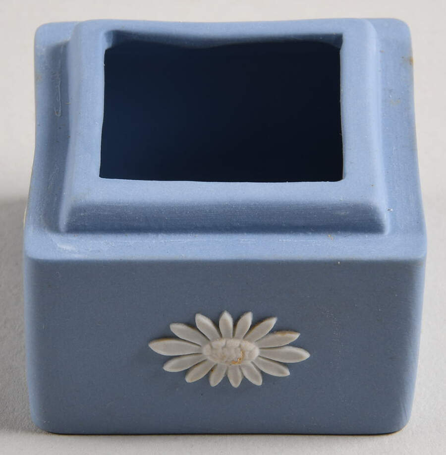 Cream Color on Lavender (Pale Blue) Jasperware Square Box No Lid by Wedgwood-1