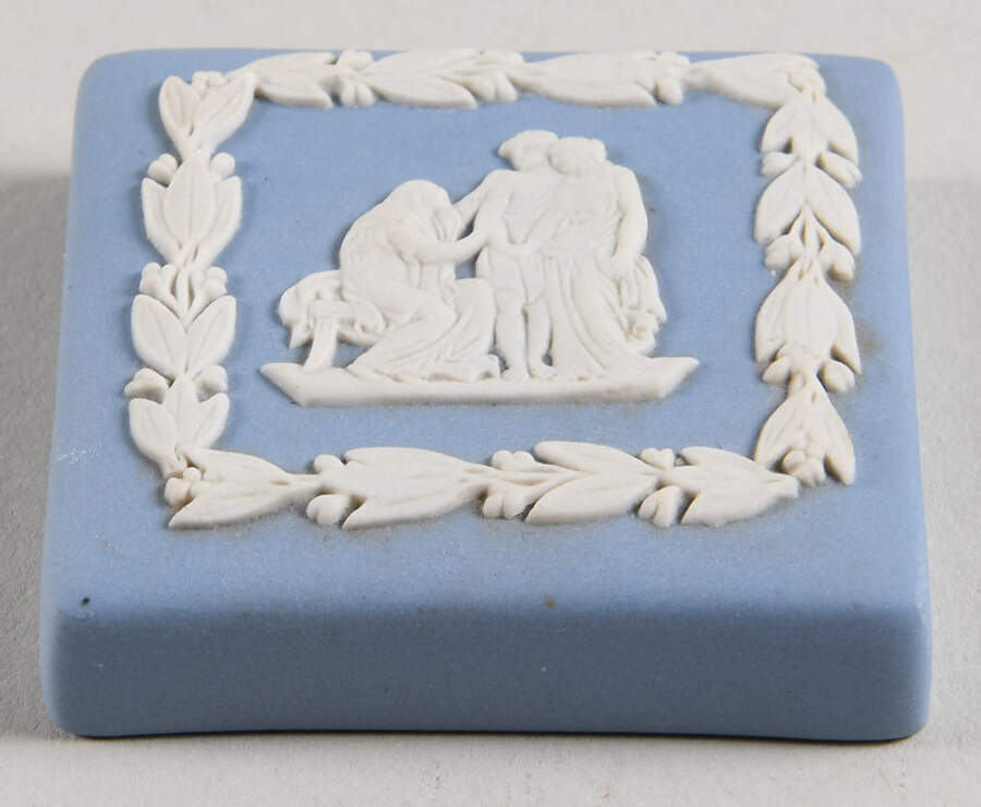 Cream Color on Lavender (Pale Blue) Jasperware Lid for Square Box by Wedgwood-1