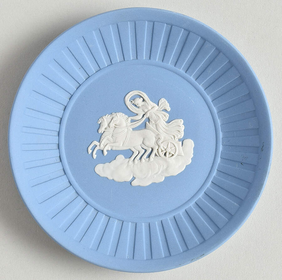 Cream Color on Lavender (Pale Blue) Jasperware 4" Round Fluted Tray by Wedgwood-1